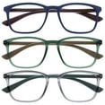 thumbnail image 1 of OPULIZE MAX Reading Glasses 3 Pack - Classic Large Rectangular Frame - Matte Blue Green Gray - Men's Women's Unisex - Spring Hinges - RRR78-367 - +3.00, 1 of 6