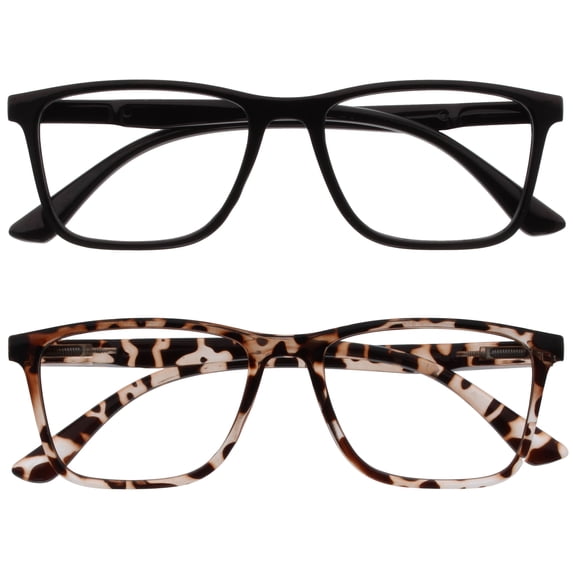 OPULIZE NYX Blue Light Blocking Reading Glasses - Anti-Glare Computer & Gaming Eyewear - 2 Pack - UV & Eyestrain Protection - Rectangular Frame - Black Brown - Mens Womens - + 2.50