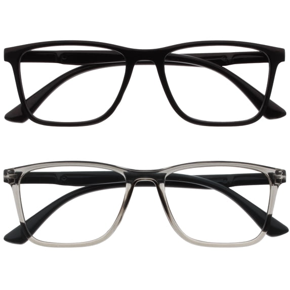 OPULIZE NYX Blue Light Blocking Glasses - Anti-Glare Computer & Gaming Eyewear - UV & Eyestrain Protection - Rectangular Frame - Black Gray - Mens Womens - 2 Pack