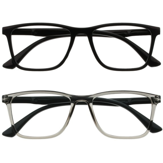 OPULIZE NYX Blue Light Blocking Reading Glasses - Anti-Glare Computer & Gaming Eyewear - 2 Pack - UV & Eyestrain Protection - Rectangular Frame - Black Gray - Mens Womens - + 3.50