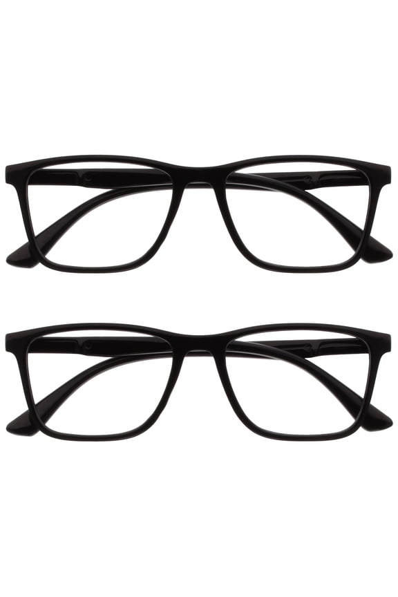 NYX Blue Light Blocking Reading Glasses - Anti-Glare Computer & Gaming Eyewear - 2 Pack - UV & Eyestrain Protection - Rectangular Frame - Black - Mens Womens - + 1.00