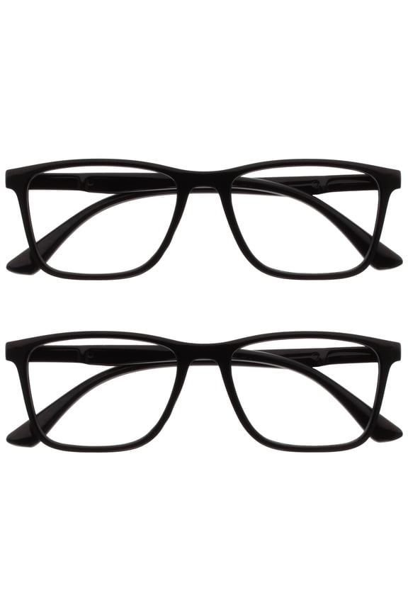 NYX Blue Light Blocking Reading Glasses - Anti-Glare Computer & Gaming Eyewear - 2 Pack - UV & Eyestrain Protection - Rectangular Frame - Black - Mens Womens - + 0.00