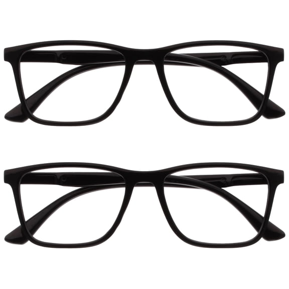 OPULIZE NYX Blue Light Blocking Reading Glasses - Anti-Glare Computer & Gaming Eyewear - 2 Pack - UV & Eyestrain Protection - Rectangular Frame - Black - Mens Womens - + 0.00