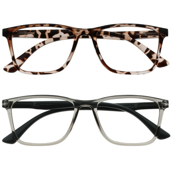 OPULIZE NYX Blue Light Blocking Reading Glasses - Anti-Glare Computer & Gaming Eyewear - 2 Pack - UV & Eyestrain Protection - Rectangular Frame - Brown Gray - Mens Womens -   2.50