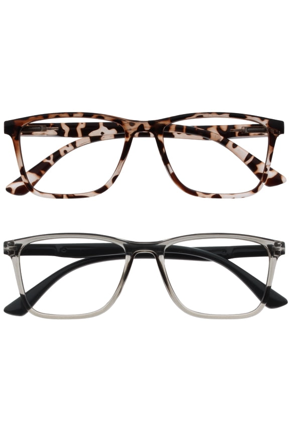NYX Blue Light Blocking Reading Glasses - Anti-Glare Computer & Gaming Eyewear - 2 Pack - UV & Eyestrain Protection - Rectangular Frame - Brown Gray - Mens Womens - + 3.50