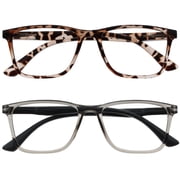 OPULIZE NYX Blue Light Blocking Reading Glasses - Anti-Glare Computer & Gaming Eyewear - 2 Pack - UV & Eyestrain Protection - Rectangular Frame - Brown Gray - Mens Womens - + 2.50