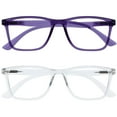 thumbnail image 1 of OPULIZE NYX Blue Light Blocking Reading Glasses - Anti-Glare Computer & Gaming Eyewear - 2 Pack - UV & Eyestrain Protection - Rectangular Frame - Purple Clear - Mens Womens - + 3.00, 1 of 6