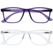 OPULIZE NYX Blue Light Blocking Reading Glasses - Anti-Glare Computer & Gaming Eyewear - 2 Pack - UV & Eyestrain Protection - Rectangular Frame - Purple Clear -