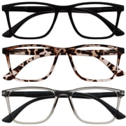 OPULIZE NYX Blue Light Blocking Reading Glasses - Anti-Glare Computer & Gaming Eyewear - 3 Pack - UV & Eyestrain Protection - Rectangular Frame - Black Brown Gray - Mens Womens - + 1.50