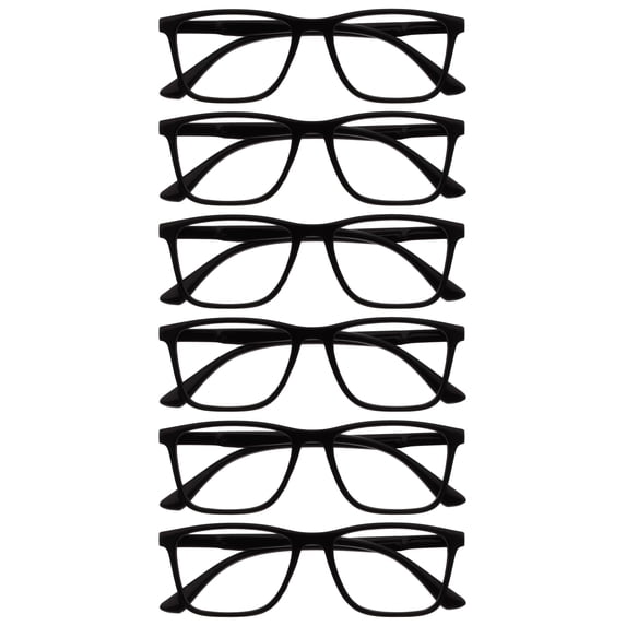 OPULIZE NYX Blue Light Blocking Reading Glasses - Anti-Glare Computer & Gaming Eyewear - 6 Pack - UV & Eyestrain Protection - Rectangular Frame - Black - Mens Womens - + 3.00
