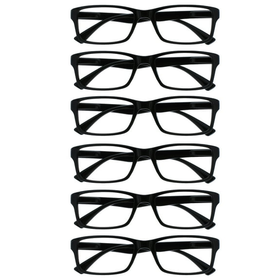 OPULIZE PEP Reading Glasses 6 Pack - Classic Everyday Rectangular Frame - Spring Hinges Scratch Resistant - Black - Mens Womens - RRRRRR92-1 - +2.50