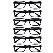 OPULIZE PEP Reading Glasses 6 Pack - Classic Everyday Rectangular Frame - Spring Hinges Scratch Resistant - Black - Mens Womens - RRRRRR92-1 - +2.50