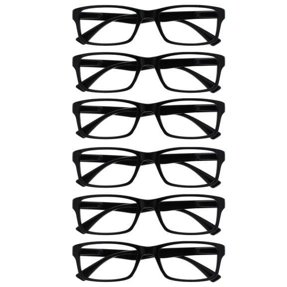 OPULIZE PEP Reading Glasses 6 Pack - Classic Everyday Rectangular Frame - Spring Hinges Scratch Resistant - Black - Mens Womens - RRRRRR92-1 - +3.50