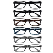 OPULIZE PEP Reading Glasses 6 Pack - Classic Everyday Rectangular Frame - Spring Hinges Scratch Resistant - Black Brown Blue Gray - Mens Womens - RRRRRR92-112377 - +2.50