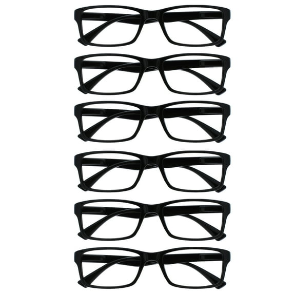 OPULIZE PEP Reading Glasses 6 Pack - Classic Everyday Rectangular Frame - Spring Hinges Scratch Resistant - Black - Mens Womens - RRRRRR92-1 - +1.00