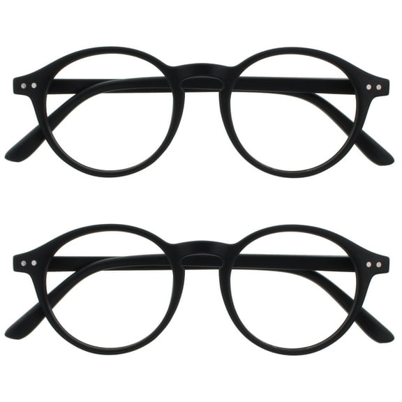 OPULIZE REY Reading Glasses - 2-Pack - Retro Round Frame - Matte Black - Mens Womens - Spring Hinges - RR56-1 - +1.00