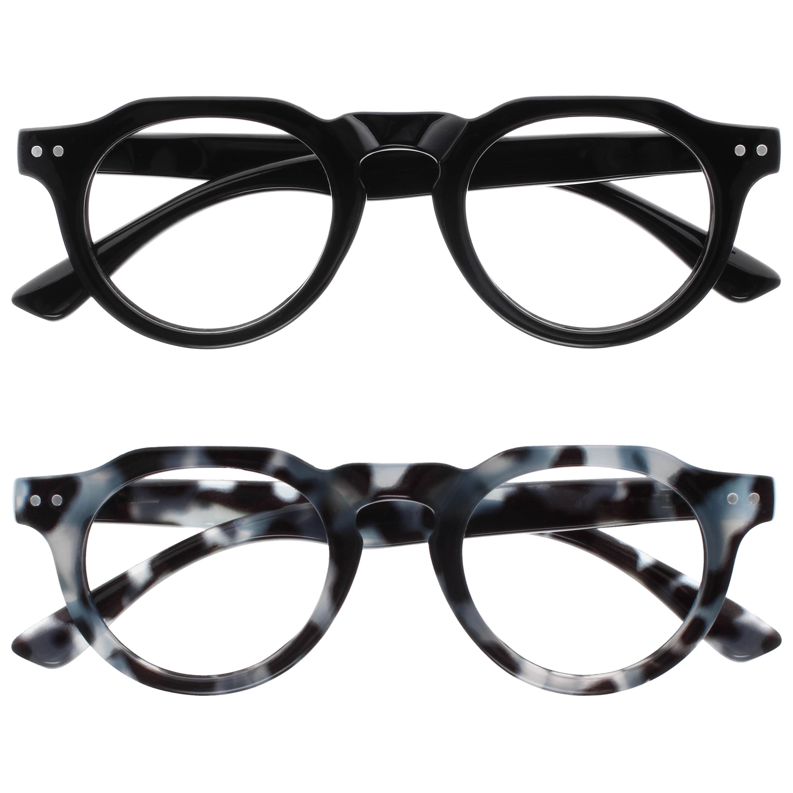 OPULIZE RIO Blue Light Blocking Reading Glasses - 2-Pack - Flat Top Frame - Black, Blue Tortoiseshell - Mens Womens - Spring Hinges - BB53-13 - +2.00