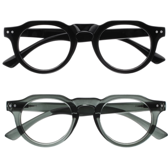 OPULIZE RIO Blue Light Blocking Reading Glasses - 2-Pack - Flat Top Frame - Black, Gray - Mens Womens - Spring Hinges - BB53-17 - +1.00