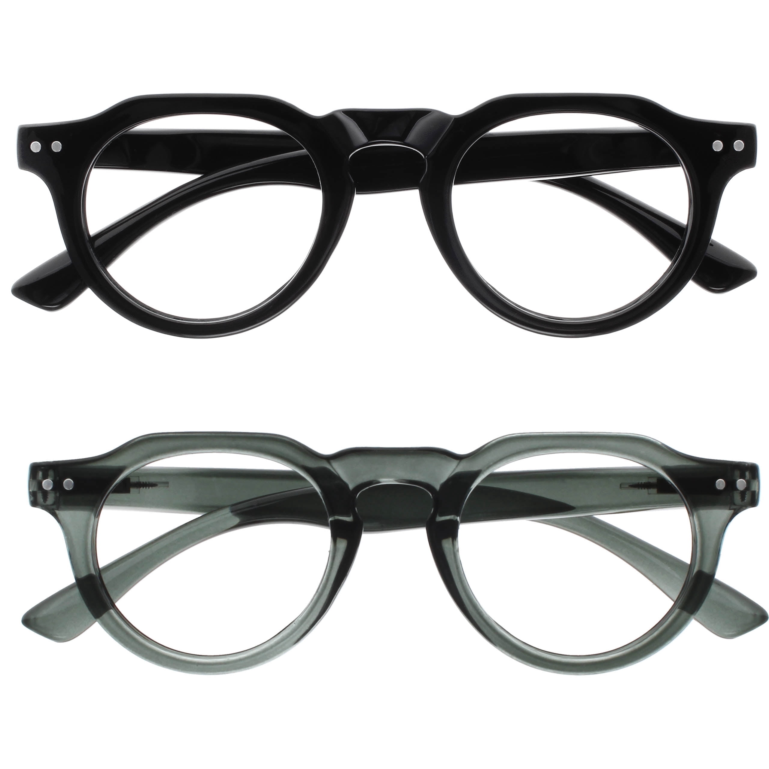 OPULIZE RIO Blue Light Blocking Reading Glasses - 2-Pack - Flat Top Frame - Black, Gray - Mens Womens - Spring Hinges - BB53-17 - +1.50