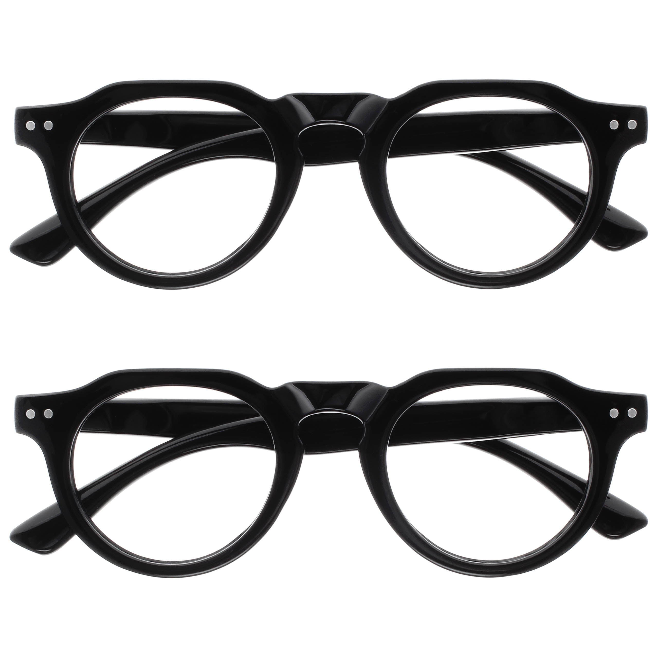 OPULIZE RIO Blue Light Blocking Reading Glasses - 2-Pack - Flat Top Frame - Black - Mens Womens - Spring Hinges - BB53-1 - +3.50