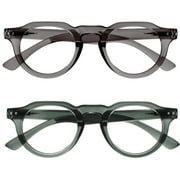 OPULIZE RIO Blue Light Blocking Reading Glasses - 2-Pack - Flat Top Frame - Green, Gray - Mens Womens - Spring Hinges - BB53-67 - +3.00