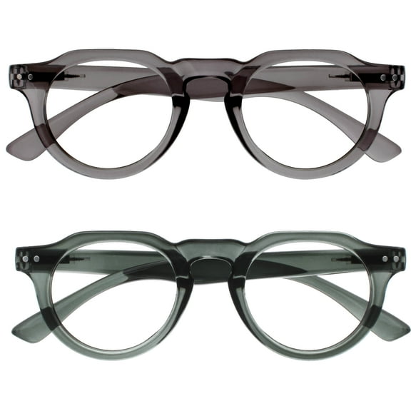 OPULIZE RIO Blue Light Blocking Reading Glasses - 2-Pack - Flat Top Frame - Green, Gray - Mens Womens - Spring Hinges - BB53-67 - +3.50