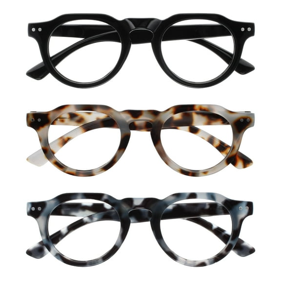 OPULIZE RIO Blue Light Blocking Reading Glasses - 3-Pack - Flat Top Frame - Black, Brown & Blue Tortoiseshell - Mens Womens - Spring Hinges - BBB53-123 - +3.50