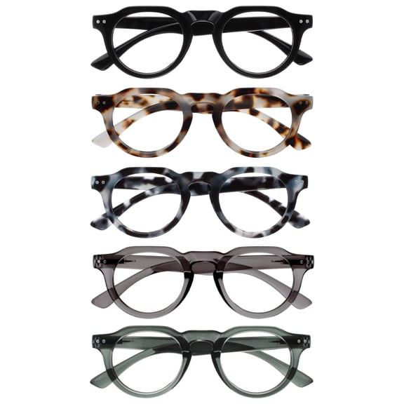 OPULIZE RIO Blue Light Blocking Reading Glasses - 5-Pack - Flat Top Frame - Black, Brown & Blue Tortoiseshell, Green, Gray - Mens Womens - BBBBB53-12367 - +1.50
