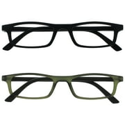 OPULIZE TED Reading Glasses - 2 Pack - Narrow Lightweight Frame - Black & Transparent Khaki - Mens Womens - Scratch Resistant, Spring Hinges - RR17-16 - +2.50