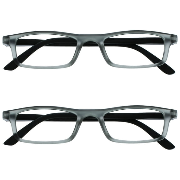 OPULIZE TED Reading Glasses - 2 Pack - Narrow Lightweight Frame - Transparent Gray - Mens Womens - Scratch Resistant, Spring Hinges - RR17-7 - +3.00