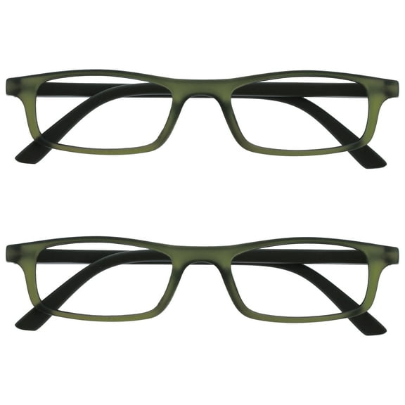 OPULIZE TED Reading Glasses - 2 Pack - Narrow Lightweight Frame - Transparent Khaki - Mens Womens - Scratch Resistant, Spring Hinges - RR17-6 - +1.00