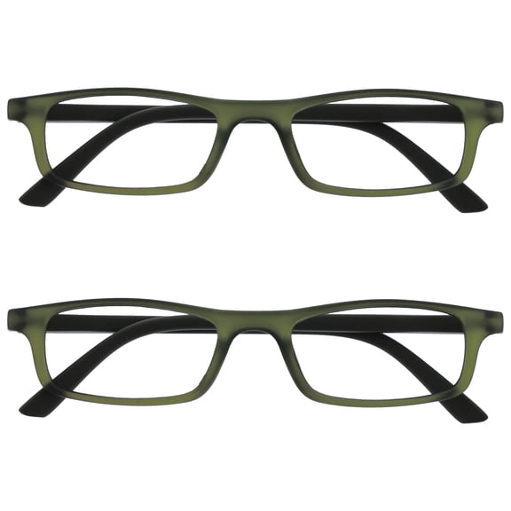 OPULIZE TED Reading Glasses - 2 Pack - Narrow Lightweight Frame - Transparent Khaki - Mens Womens - Scratch Resistant, Spring Hinges - RR17-6 - +3.00