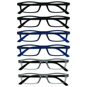 OPULIZE TED Reading Glasses - 6-Pack - Rectangular Frame - Black, Blue, Gray - Mens Womens - Spring Hinges - RRRRRR17-113377 -  1.00