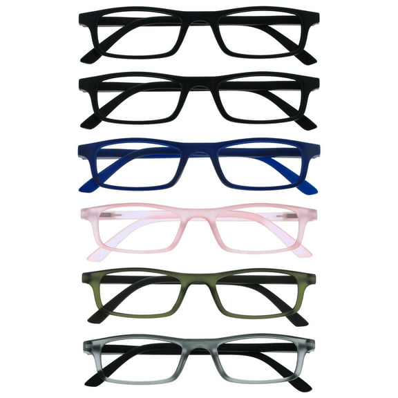 OPULIZE TED Reading Glasses - 6 Pack - Rectangular Frame - Black, Blue, Pink, Khaki, Gray - Mens Womens - Scratch Resistant, Spring Hinges - RRRRRR17-113467 -  1.00