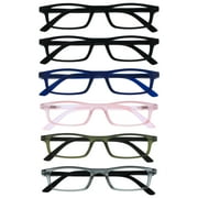OPULIZE TED Reading Glasses - 6 Pack - Rectangular Frame - Black, Blue, Pink, Khaki, Gray - Mens Womens - Scratch Resistant, Spring Hinges - RRRRRR17-113467 - +2.00