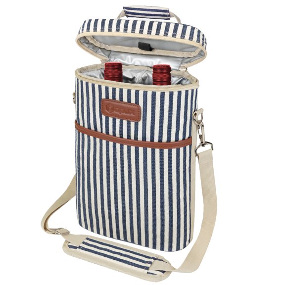 OPUX 2 Bottle Wine Carrier Tote, Insulated Leakproof Wine Cooler Bag, Wine Travel Bag for Picnic BYOB Beach, Portable Wine Bottle Carrying Case, Gift for Wine Lover Women Men Christmas,Stripe