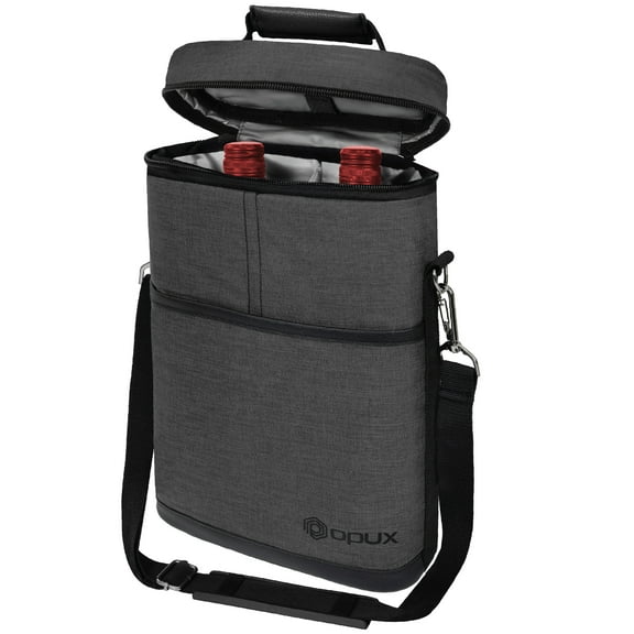 OPUX 2 Bottle Wine Carrier Tote, Insulated Leakproof Wine Cooler Bag, Wine Travel Bag for Picnic BYOB Beach, Portable Wine Bottle Carrying Case, Gift for Wine Lover Women Men Christmas, Charcoal Grey