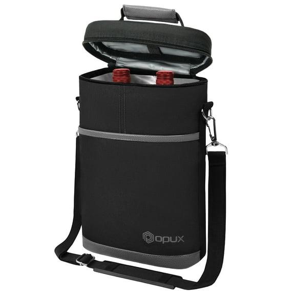 OPUX 2 Bottle Wine Carrier Tote, Insulated Leakproof Wine Cooler Bag, Wine Travel Bag Tote for Picnic BYOB Beach, Portable Wine Bottle Carrying Case, Gift for Wine Lover Women Men Christmas, Dark Grey