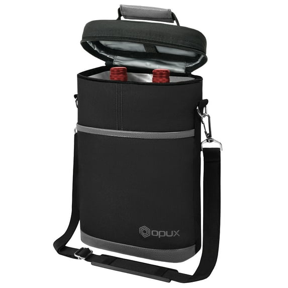 OPUX 2 Bottle Wine Carrier Tote, Insulated Leakproof Wine Cooler Bag, Wine Travel Bag Tote for Picnic BYOB Beach, Portable Wine Bottle Carrying Case, Gift for Wine Lover Women Men Christmas, Dark Grey