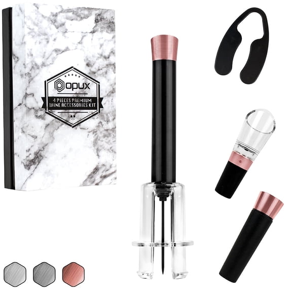 OPUX Air Pressure Wine Opener |Pump Wine Bottle Opener, Cork Remover Wine Accessories Tool Kit | Wine Gift Set with Aerator Pourer, Foil Cutter, and Vacuum Stopper