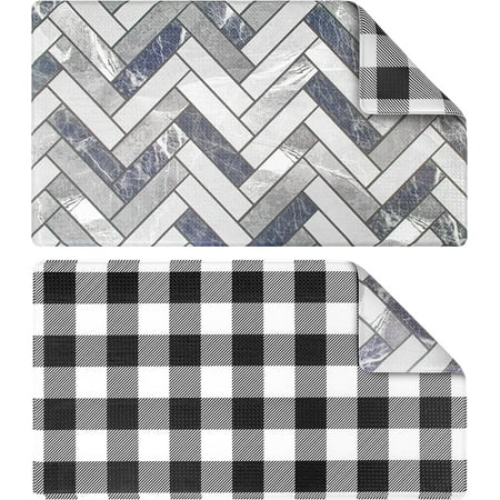 OPUX Anti Fatigue Kitchen Floor Mat, Reversible Cushioned Memory Foam Kitchen Rug Pad, Waterproof Non-Slip Padded Comfort Standing Mat Laundry Home, 32x17 (Buffalo Check Black White Herringbone)