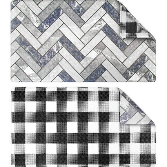 OPUX Anti Fatigue Kitchen Floor Mat, Reversible Cushioned Memory Foam Kitchen Rug Pad, Waterproof Non-Slip Padded Comfort Standing Mat Laundry Home, 32x17 (Buffalo Check Black White Herringbone)