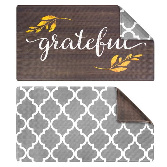 OPUX Anti Fatigue Kitchen Floor Mat, Reversible Cushioned Memory Foam Kitchen Rug Pad, Waterproof Non-Slip Padded Comfort Standing Mat Laundry Home 32x17 (Farmhouse Grateful Moroccan)