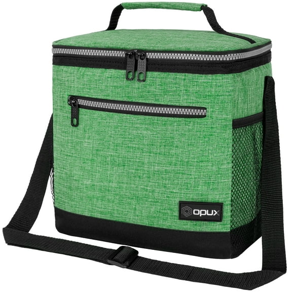 OPUX Extra Large Insulated Lunch Box Men Women, Lunch Bag for Work, Leakproof Soft Cooler Tote Adult, Lunch Pail, Picnic Beach Collapsible Food Bag with Shoulder Strap, Heather Green