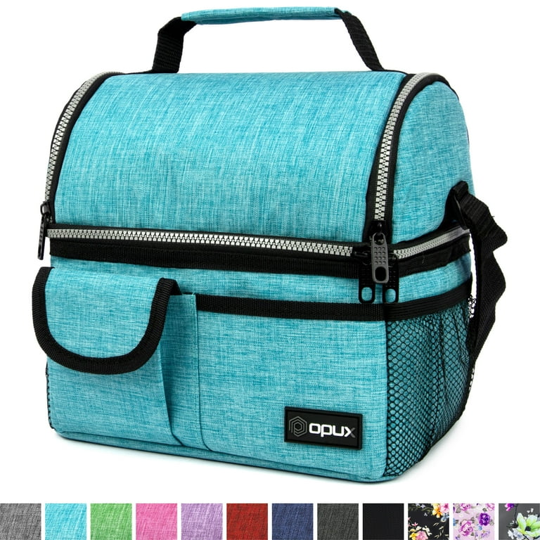 9 in. Lunch Box Bag with insulated leak-proof lining with 2 pockets and dual-zippers, shoulder strap, and handle 9 in. Lunch Box Bag with insulated leak-proof lining with 2 pockets and dual-zippers, shoulder strap, and handle