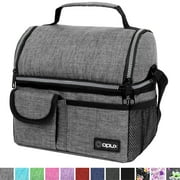 OPUX Insulated Dual Compartment Lunch Bag for Men, Women | Double Deck Reusable Lunch Pail Cooler Bag with Shoulder Strap, Soft Leakproof Liner | Large Lunch Bo