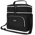 thumbnail image 1 of OPUX Insulated Dual Compartment Lunch Box Men Women | Leakproof Double Deck Lunch Bag Work Office |  Soft Cooler Tote Shoulder Strap Adult | Reusable Thermal Lunch Pail Kit 12 Cans, Black, 1 of 7