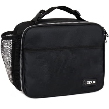 OPUX Insulated Lunch Bag Kids, Lunch Box for School Boy Girl, Leakproof Small Reusable Compact Soft Mini Cooler Bag, Toddler Small Lunch Boxes Kit Pail with Front Side Pockets (Black)
