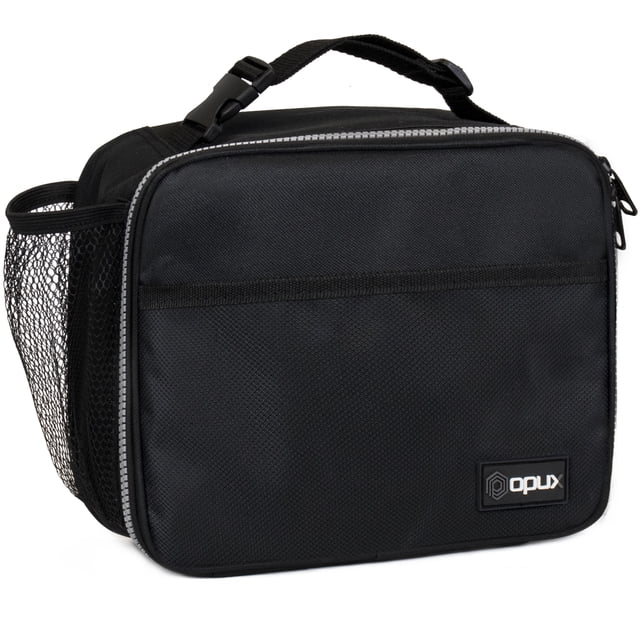 OPUX Insulated Lunch Bag Kids, Lunch Box for School Boy Girl, Leakproof Small Reusable Compact Soft Mini Cooler Bag, Toddler Small Lunch Boxes Kit Pail with Front Side Pockets (Black)