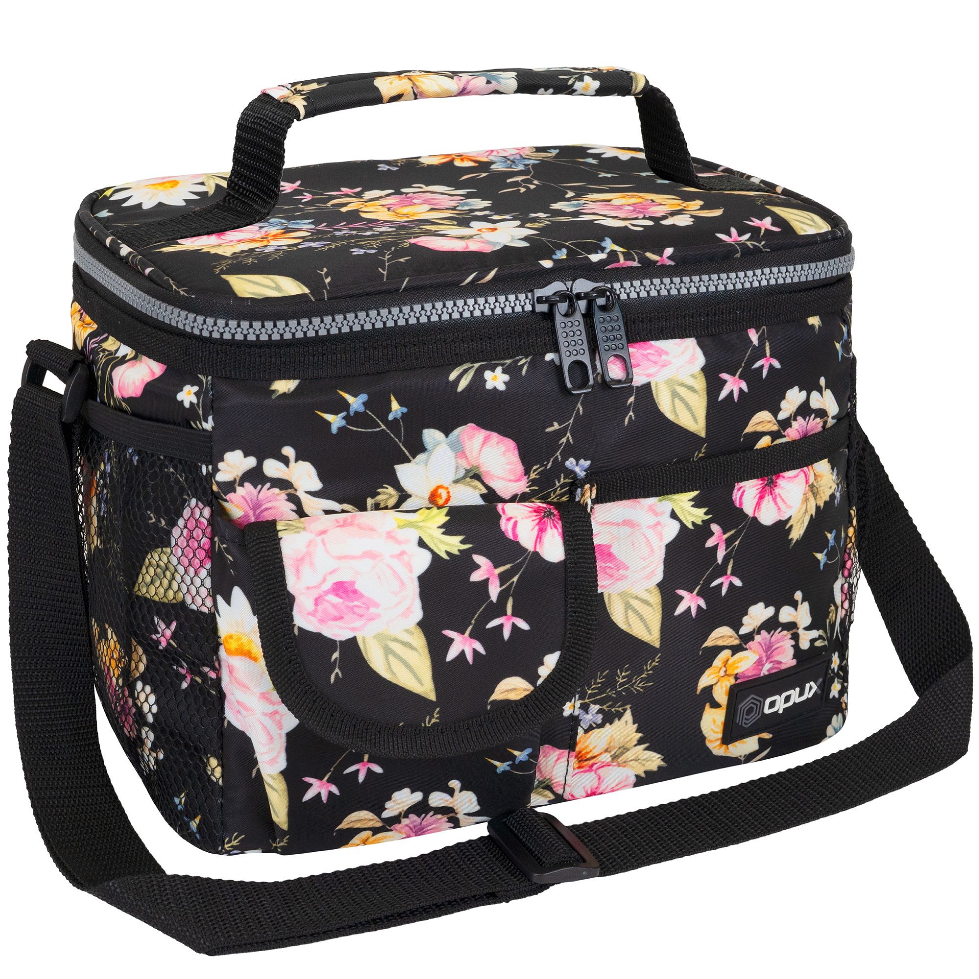 OPUX Insulated Lunch Bag for Men Women, Leakproof Thermal Lunch Box Work School, Soft Lunch Cooler Bag with Adjustable Shoulder Strap for Adult Kid Boy Girl, Reusable Lunch Pail, Black Floral - image 1 of 8